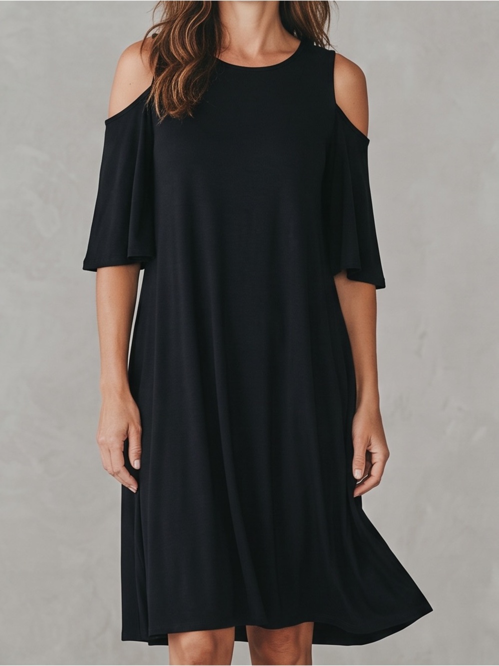 Philosophy Black Cold-Shoulder Midi Dress